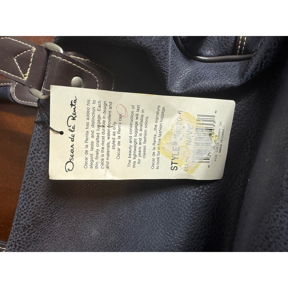 Vtg Oscar de la Renta Carry-On Bag Navy Pebble Suede 90s Weekender‎ Duffel Brown - Picture 10 of 12